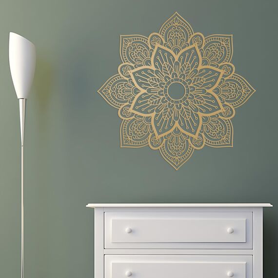 Resama Großes Metall Rundes Mandala Wanddekor, Einzigartige Lotusblume Wanddekoration für Wohnzimmer Schlafzimmer Badezimmer Korridor Haus Zimmer und Büro Dekoration