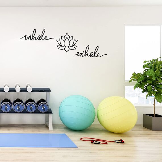 Inhale Ausatmen Wandkunst Yoga Meditation Dekor Lotusblume Wandkunst Yoga Schild Dekorative Schwarz Metall Meditation Dekoration Spirituelle Dekor für Wohnzimmer Schlafzimmer Yoga Dekor (Lotus)
