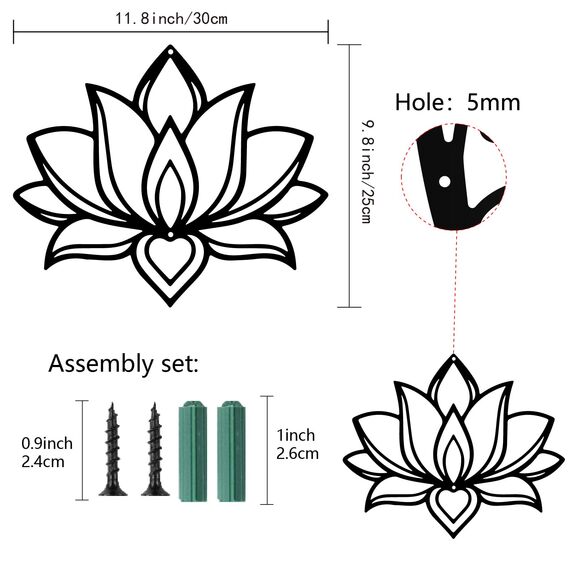 CREATCABIN Lotusblume,Metall-Wandkunst,Eisenblumen-Wanddekoration Aufhängen,Schwarz,Ausgehöhlte Lotus-Silhouette,Ornament,Eisenschild Für Yoga,Studio,Zuhause,Büro,Dekoration,Geschenk,Schwarz,30x25cm