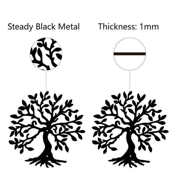 CREATCABIN Baum des Lebens Metall Wanddekoration Rustikales Schild Schwarze Wandskulpturen Dekorative Hängefigur Eisen Für Zuhause Wohnzimmer Küche Badezimmer Schlafzimmer Einzugsbüro 30x30cm