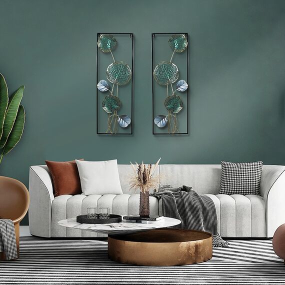 JYHCD 3D Wandbild Lotus Aus Metall, 2-Stück Wanddeko Metall, 30X85cm, Wandschmuck,Abstrakte Luxus Metall Hängende Wandkunst Wanddekoration Für Schlafzimmer, Bad, Wohnzimmer, Büro