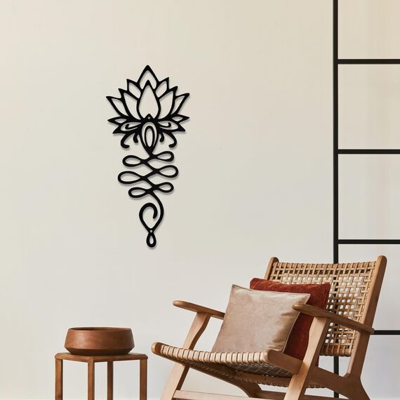 Lotusblüte Wanddekoration - Schwarzes Metall Yoga Wandkunst mit Lotus-Design, spirituelle Wohnkultur Skulptur für Meditationsräume, Wohnzimmer, Schlafzimmer, Büro