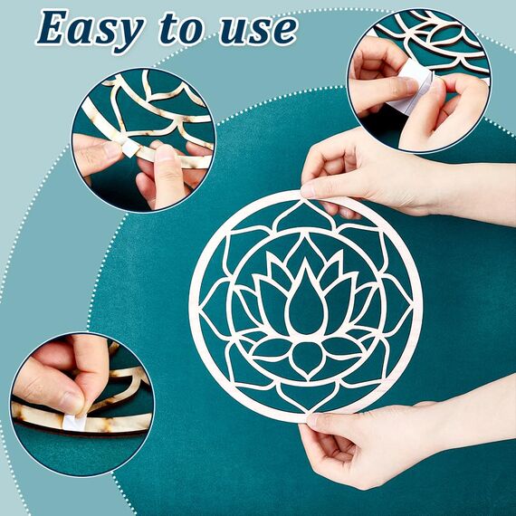AHANDMAKER 5 x Mondphasen-Wanddekoration, Holzmondphase, Bohemian-Wandkunst, Dekor für Wohnzimmer, Lotusmond-Phase, Wandbehang, Schlafzimmer-Dekor, Heimwanddekoration, mit Lotus-Muster, Burlywood