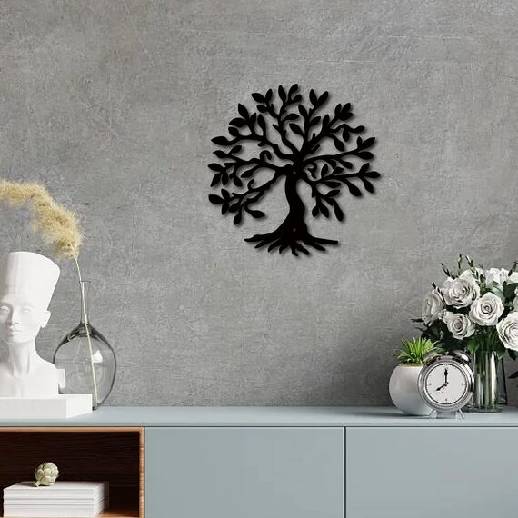 CREATCABIN Baum des Lebens Metall Wanddekoration Rustikales Schild Schwarze Wandskulpturen Dekorative Hängefigur Eisen Für Zuhause Wohnzimmer Küche Badezimmer Schlafzimmer Einzugsbüro 30x30cm