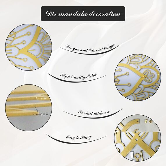 Resama Großes Metall Rundes Mandala Wanddekor, Einzigartige Lotusblume Wanddekoration für Wohnzimmer Schlafzimmer Badezimmer Korridor Haus Zimmer und Büro Dekoration