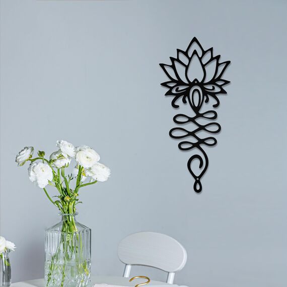 Lotusblüte Wanddekoration - Schwarzes Metall Yoga Wandkunst mit Lotus-Design, spirituelle Wohnkultur Skulptur für Meditationsräume, Wohnzimmer, Schlafzimmer, Büro
