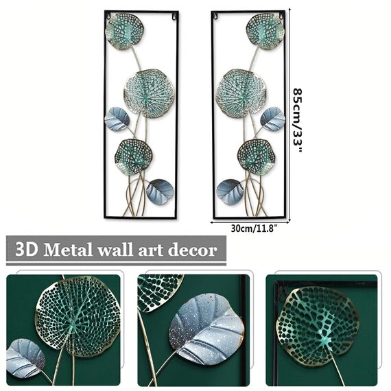 JYHCD 3D Wandbild Lotus Aus Metall, 2-Stück Wanddeko Metall, 30X85cm, Wandschmuck,Abstrakte Luxus Metall Hängende Wandkunst Wanddekoration Für Schlafzimmer, Bad, Wohnzimmer, Büro