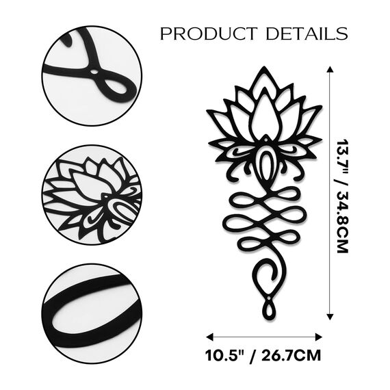 Lotusblüte Wanddekoration - Schwarzes Metall Yoga Wandkunst mit Lotus-Design, spirituelle Wohnkultur Skulptur für Meditationsräume, Wohnzimmer, Schlafzimmer, Büro