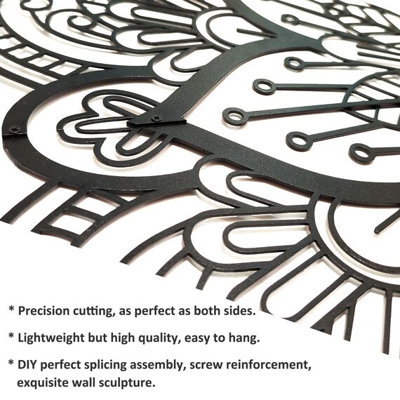 Resama Schwarz Große Metall Runde Mandala Wand Dekor, Einzigartige Lotus Blumen Wand Kunst für Wohnzimmer Schlafzimmer Badezimmer Korridor Home Zimmer und Büro Dekoration…