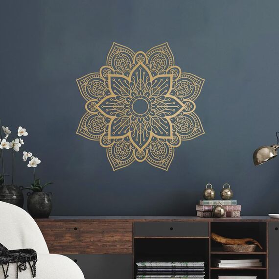 Resama Großes Metall Rundes Mandala Wanddekor, Einzigartige Lotusblume Wanddekoration für Wohnzimmer Schlafzimmer Badezimmer Korridor Haus Zimmer und Büro Dekoration