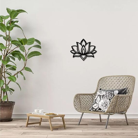 CREATCABIN Lotusblume,Metall-Wandkunst,Eisenblumen-Wanddekoration Aufhängen,Schwarz,Ausgehöhlte Lotus-Silhouette,Ornament,Eisenschild Für Yoga,Studio,Zuhause,Büro,Dekoration,Geschenk,Schwarz,30x25cm