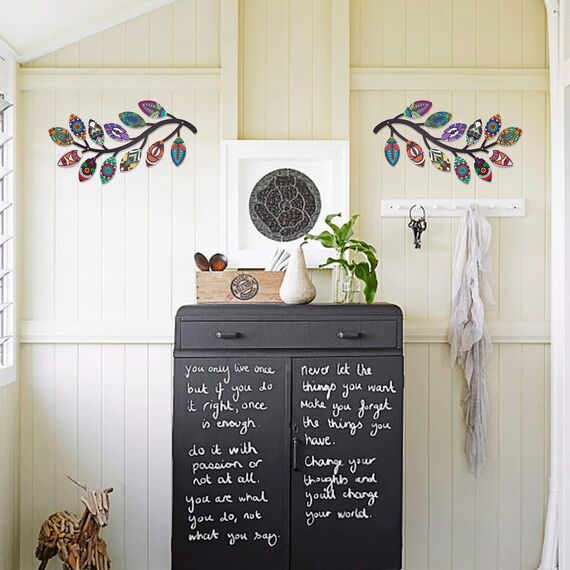 CREATCABIN 2 Stück Baumblatt Wandkunst Weinrebe Olivenzweig Wanddekoration Rustikale Skulptur Aufhängen Eisen Für Zuhause Indoor Outdoor Bauernhaus Badezimmer Wohnzimmer Büro Garten Küche Dekorationen
