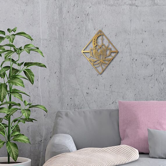 CREATCABIN Lotus-Wandkunst Metall Mondblume Schwarze Ornamente Wanddekoration Schilder Zum Aufhängen Skulptur Für Zuhause Schlafzimmer Küche Garten Einweihungsgeschenk Weihnachtsdekoration 29x24cm