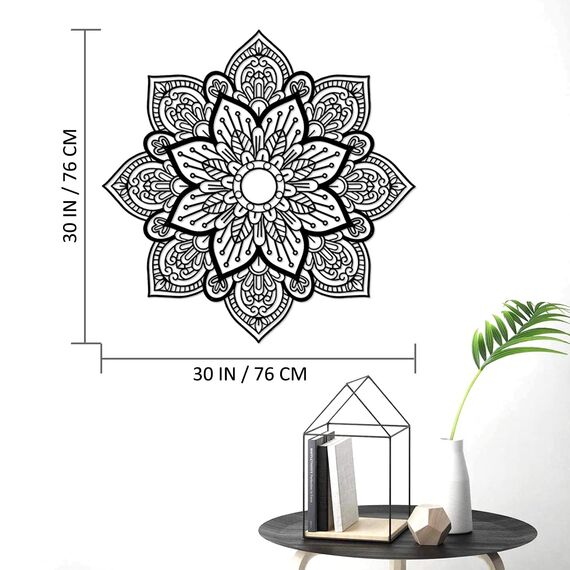 Resama Schwarz Große Metall Runde Mandala Wand Dekor, Einzigartige Lotus Blumen Wand Kunst für Wohnzimmer Schlafzimmer Badezimmer Korridor Home Zimmer und Büro Dekoration…