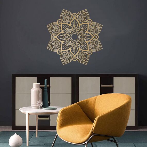 Resama Großes Metall Rundes Mandala Wanddekor, Einzigartige Lotusblume Wanddekoration für Wohnzimmer Schlafzimmer Badezimmer Korridor Haus Zimmer und Büro Dekoration