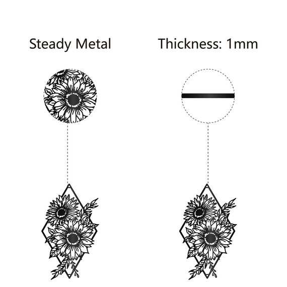 CREATCABIN Sonnenblumen-Wanddekoration Schwarzes Metall Wandkunst Blume Rustikales Schild Hängende Skulptur Für Zuhause Drinnen Draußen Bauernhaus Badezimmer Wohnzimmer Büro Garten Küche 30x18cm