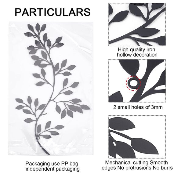 CREATCABIN 2 Stück Metall Baum Blatt Wanddekoration Weinrebe Olivenzweig Blatt Wandkunst Behänge Eisen Schwarz Geschenk Dekorationen Für Drinnen Und Draußen Schlafzimmer Wohnzimmer 11.81 x 6.10(1) cm