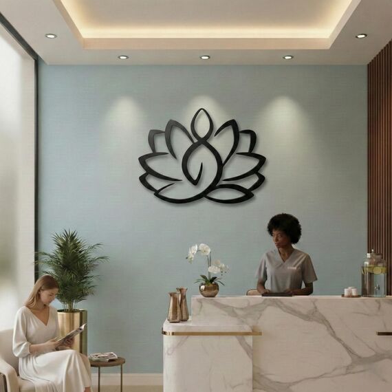 Metall-Wand-Dekor, Lotus-Blumen-Kunst, Home Decor Yoga-Schild, böhmische Kunstwerke (60 x 49 cm)
