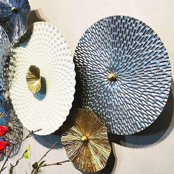 STZYY 3D Wandbild Wohnzimmer''Lotus'' aus Metall, Handgemachte Moderne Wanddeko Metall, Luxus Wandskulptur Metall, Perfekte Runde Wandschmuck für Arbeitszimmer/Schlafzimme(Size:122x56 cm), Gold