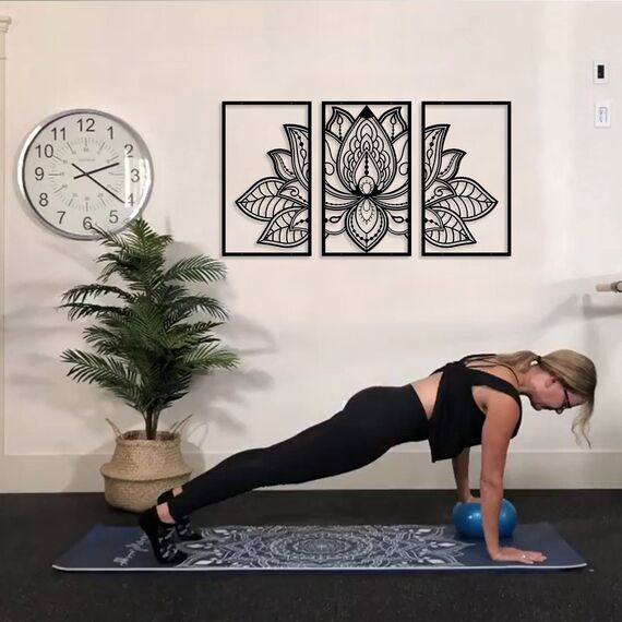 ESTART Großes Lotus-Blume-Metall-Wanddeko 3-teiliges Set, Religion Glaube Mandala Heimwanddekoration für Wohnzimmer chlafzimmer Büro und Yoga-Raum