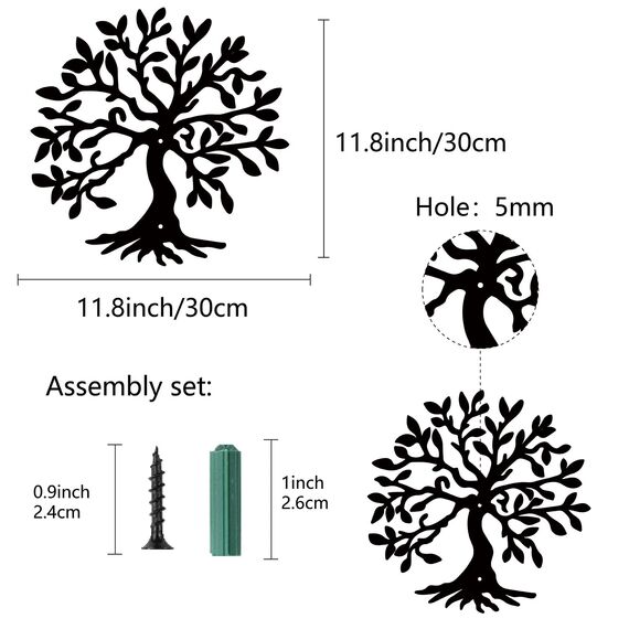 CREATCABIN Baum des Lebens Metall Wanddekoration Rustikales Schild Schwarze Wandskulpturen Dekorative Hängefigur Eisen Für Zuhause Wohnzimmer Küche Badezimmer Schlafzimmer Einzugsbüro 30x30cm