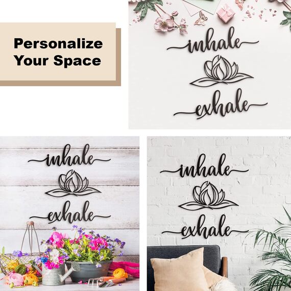 Vivegate Home Inhale Exhale Lotus Blume Metall Wanddekoration – 45,7 x 45,7 cm, schwarz, moderner Abstand, Ausatmen, Lotusblume, Metall-Wandschilder zum Aufhängen von Raumregal-Dekoration
