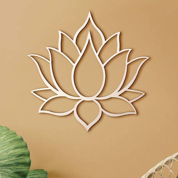 WoodfulArt Holz Wanddekoration Lotus Weiß Mandala - Hängende Holz Wandkunst mit Gravur Design Blume des Lebens Holzdekoration - Heilige Geometrie Wandkunst für Zuhause, Yoga-Studio, Café