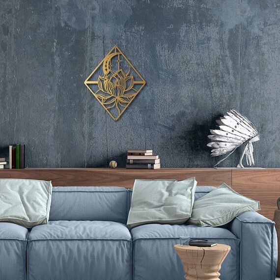 CREATCABIN Lotus-Wandkunst Metall Mondblume Schwarze Ornamente Wanddekoration Schilder Zum Aufhängen Skulptur Für Zuhause Schlafzimmer Küche Garten Einweihungsgeschenk Weihnachtsdekoration 29x24cm