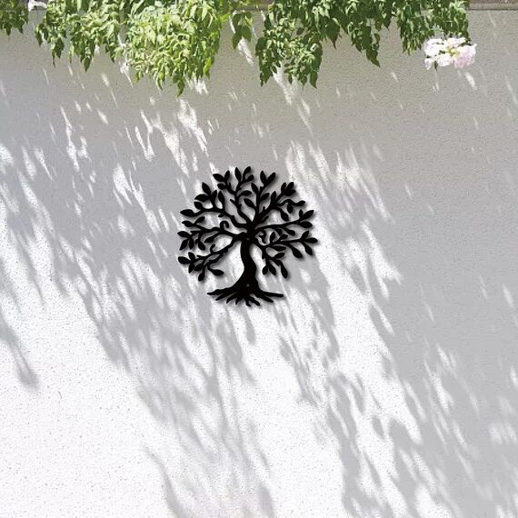 CREATCABIN Baum des Lebens Metall Wanddekoration Rustikales Schild Schwarze Wandskulpturen Dekorative Hängefigur Eisen Für Zuhause Wohnzimmer Küche Badezimmer Schlafzimmer Einzugsbüro 30x30cm