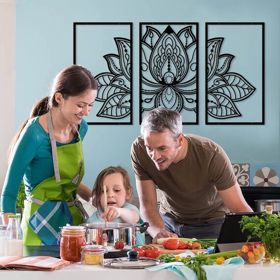 ESTART Großes Lotus-Blume-Metall-Wanddeko 3-teiliges Set, Religion Glaube Mandala Heimwanddekoration für Wohnzimmer chlafzimmer Büro und Yoga-Raum