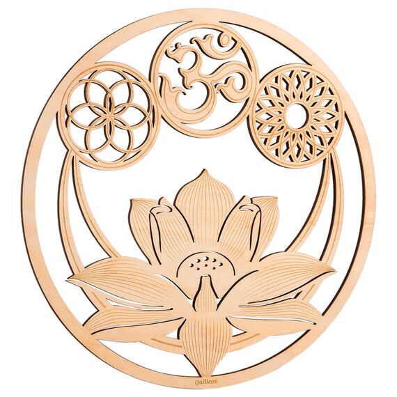 Qallicon Wanddekoration, Heiliger Lotus, 29.1 cm, Wanddekoration, Heilige Geometrie, Kristallgitter, Chakra, Holzkunst, Yoga, Wandkunst, Dekoration, Meditation, Zen, spirituelle Geschenke