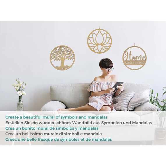 CONTRAXT Lotusblume deko wanddeko holz. Lotusblüte deko wanddeko deko lotus flower bild deko wand holz Vintage Garten deko Meditation zubehör 3d Mandala wandbild Nicht-Metall (Lotusblume, MDF)