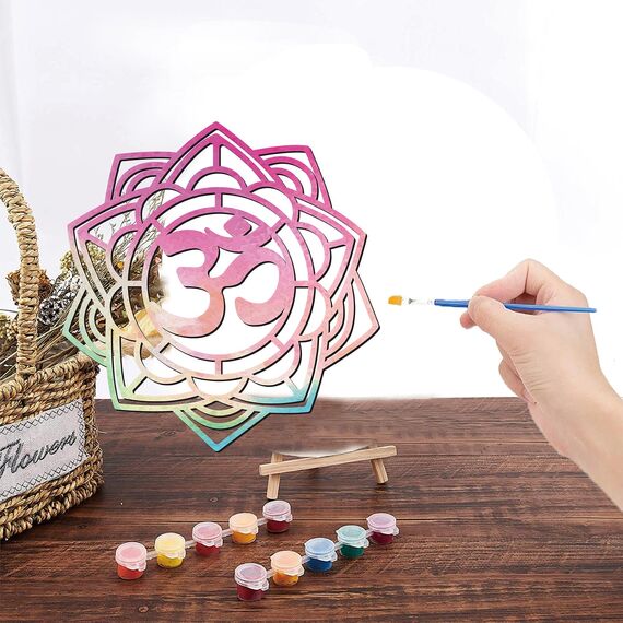CREATCABIN Om Lotus Wanddekoration Holz,Wandkunst,Blume,Holzschild,Lasergeschnittene Lindenholz-Silhouette,Dekorative Hängeskulptur,Spirituelles Symbol,Malen,Basteln,DIY,Yoga,Studio,30x28.8cm