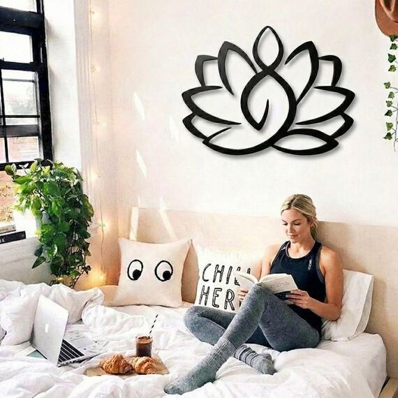 Metall-Wand-Dekor, Lotus-Blumen-Kunst, Home Decor Yoga-Schild, böhmische Kunstwerke (60 x 49 cm)