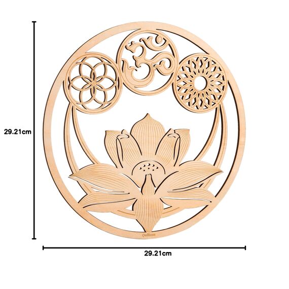 Qallicon Wanddekoration, Heiliger Lotus, 29.1 cm, Wanddekoration, Heilige Geometrie, Kristallgitter, Chakra, Holzkunst, Yoga, Wandkunst, Dekoration, Meditation, Zen, spirituelle Geschenke