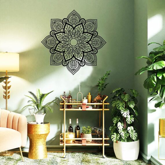 Resama Schwarz Große Metall Runde Mandala Wand Dekor, Einzigartige Lotus Blumen Wand Kunst für Wohnzimmer Schlafzimmer Badezimmer Korridor Home Zimmer und Büro Dekoration…
