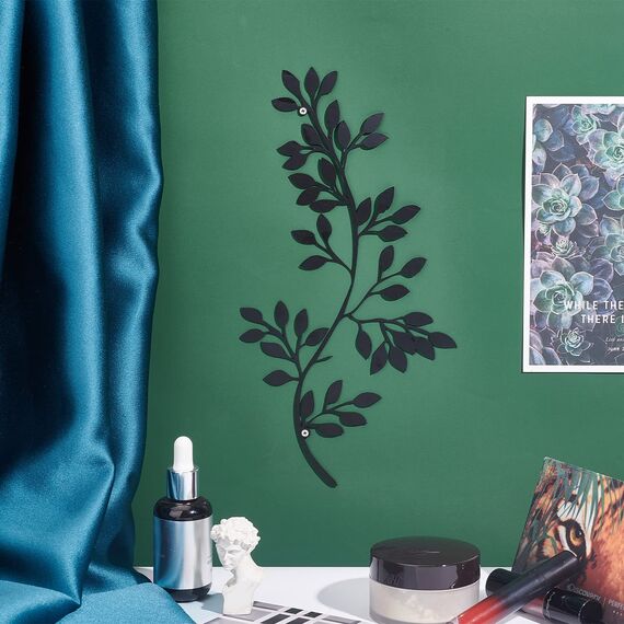CREATCABIN 2 Stück Metall Baum Blatt Wanddekoration Weinrebe Olivenzweig Blatt Wandkunst Behänge Eisen Schwarz Geschenk Dekorationen Für Drinnen Und Draußen Schlafzimmer Wohnzimmer 11.81 x 6.10(1) cm