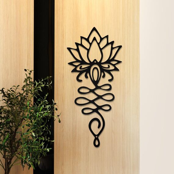 Lotusblüte Wanddekoration - Schwarzes Metall Yoga Wandkunst mit Lotus-Design, spirituelle Wohnkultur Skulptur für Meditationsräume, Wohnzimmer, Schlafzimmer, Büro
