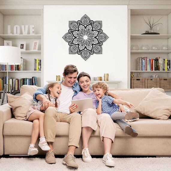 Resama Schwarz Große Metall Runde Mandala Wand Dekor, Einzigartige Lotus Blumen Wand Kunst für Wohnzimmer Schlafzimmer Badezimmer Korridor Home Zimmer und Büro Dekoration…