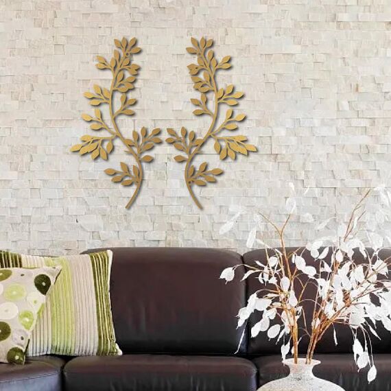 CREATCABIN Metallbaumblatt-Wanddekoration,Ranke,Olivenzweig,Blattwandkunst,Dekor,Goldfarbene Schmiedeeisen-Schnörkelskulptur,Blatt-Hängedekoration,Rustikales Wandschild Für Wohnzimmer,30x16cm