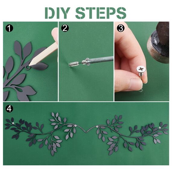 CREATCABIN 2 Stück Metall Baum Blatt Wanddekoration Weinrebe Olivenzweig Blatt Wandkunst Behänge Eisen Schwarz Geschenk Dekorationen Für Drinnen Und Draußen Schlafzimmer Wohnzimmer 11.81 x 6.10(1) cm