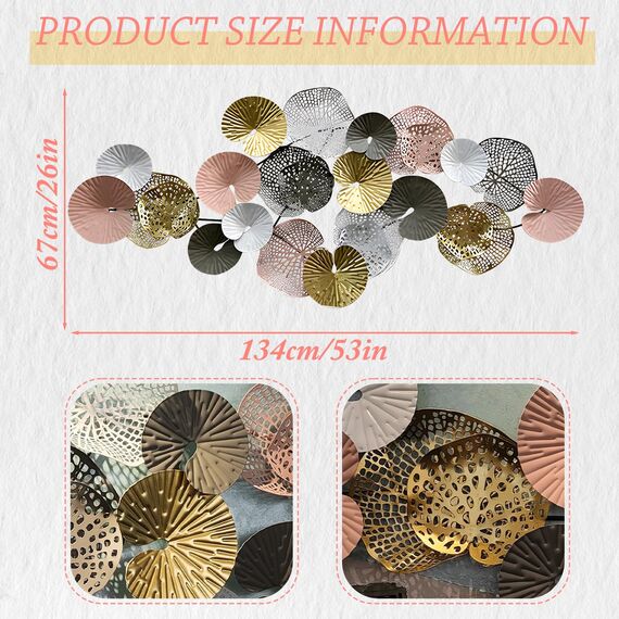edaknez Coastal Metal Wall Art Decor for Living Room, Large Nautical Metal Wall Decor, 3D Modern Gold Lotus Leaves Wall Decoration for Living Room Bedroom (A 134.6 cm x 66.0 cm)