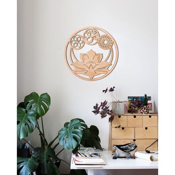 Qallicon Wanddekoration, Heiliger Lotus, 29.1 cm, Wanddekoration, Heilige Geometrie, Kristallgitter, Chakra, Holzkunst, Yoga, Wandkunst, Dekoration, Meditation, Zen, spirituelle Geschenke
