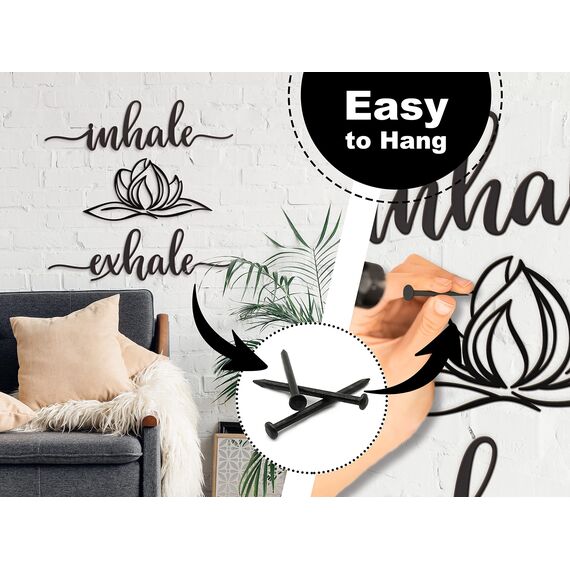 Vivegate Home Inhale Exhale Lotus Blume Metall Wanddekoration – 45,7 x 45,7 cm, schwarz, moderner Abstand, Ausatmen, Lotusblume, Metall-Wandschilder zum Aufhängen von Raumregal-Dekoration