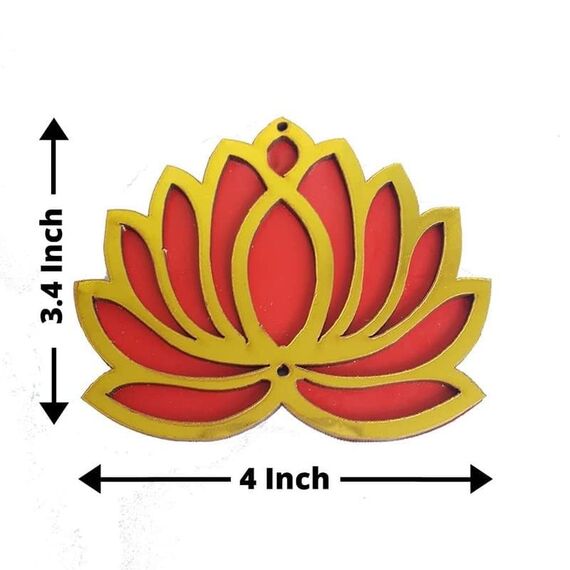 Divyakosh Handgefertigter Lotus mit roter Kuh und Jhumki-Stil zum Aufhängen für Ganpati-Dekor und Diwali-Dekoration, MDF-Blumen-Wandbehänge für Heimdekoration, Tempel, Haupttüreingang, 1 Paar, je 63,5