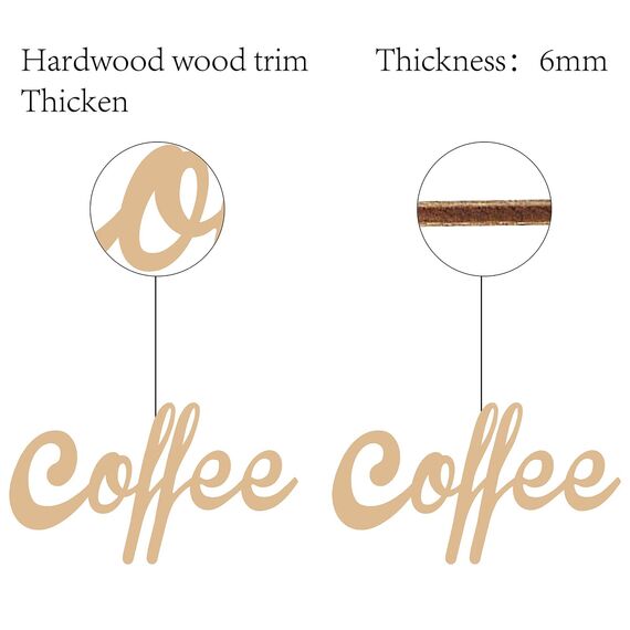CREATCABIN Laser Cut Holzschild Wandkunst Kaffee Brief Zeichen Dekorative Wandskulptur Hängende Dekor Unvollendet Für Einweihungstür Wand Raumdekoration 25 x 14 x 0.6cm