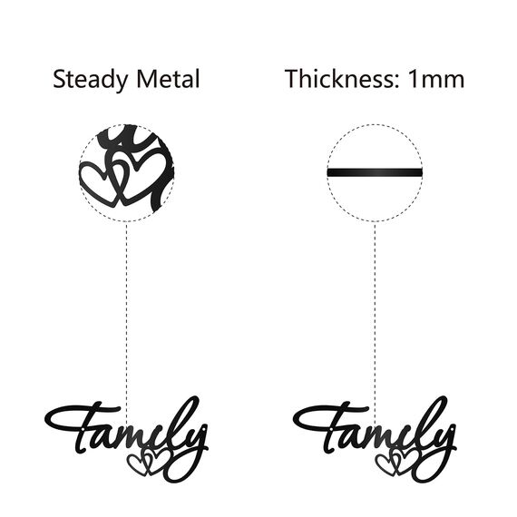CREATCABIN Familie Metall-Wandkunst-Dekor,Schwarze Wand-Silhouette,Hängedekoration,Eisendraht,Wandkunst,Skulptur,Dekoration,Ausgeschnitten,Gesegnetes Ornament Für Bauernhaus,Innen Außenbereich,16x30cm