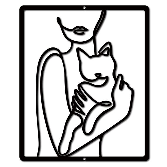 CREATCABIN Katze Metall Wandkunst Dekor Mensch Schwarz Wandschilder Eisen Hängende Metallornament Skulptur Für Balkon Garten Zuhause Wohnzimmer Dekoration Outdoor Indoor Küche Büro Geschenke 30x25cm