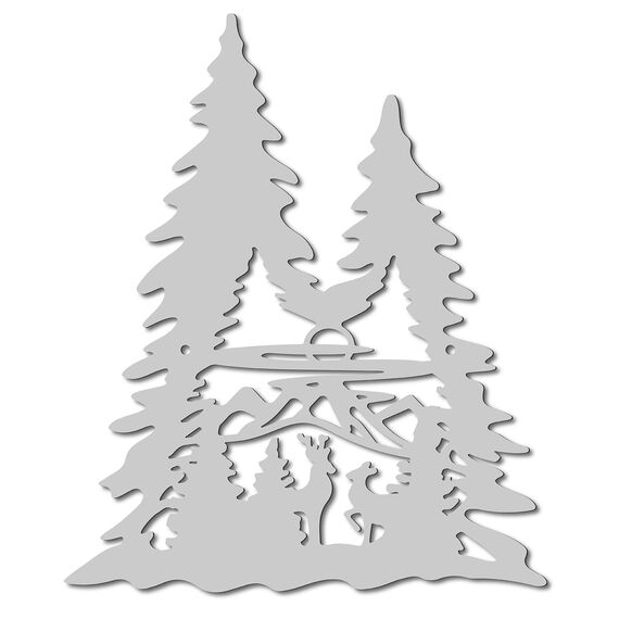 CREATCABIN Metall-Wandkunst Hirsch Kiefernbaum Wanddekoration Bergwald Eisen-Wandschilder Hängende Metallornament-Skulptur Für Balkon Garten Zuhause Wohnzimmer Dekoration 30x25cm