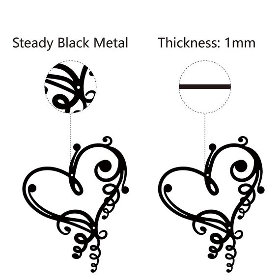CREATCABIN Herz-Metall-Wandkunst Dekor Schwarze Wandschilder Liebe Eisen Hängende Metallornament-Skulptur Terrasse Balkon Garten Zuhause Wohnzimmer Dekoration Für Drinnen Draußen Geschenk 30x23.4cm